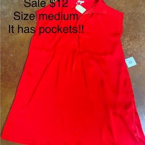Red Sleeveless Dress with Pockets